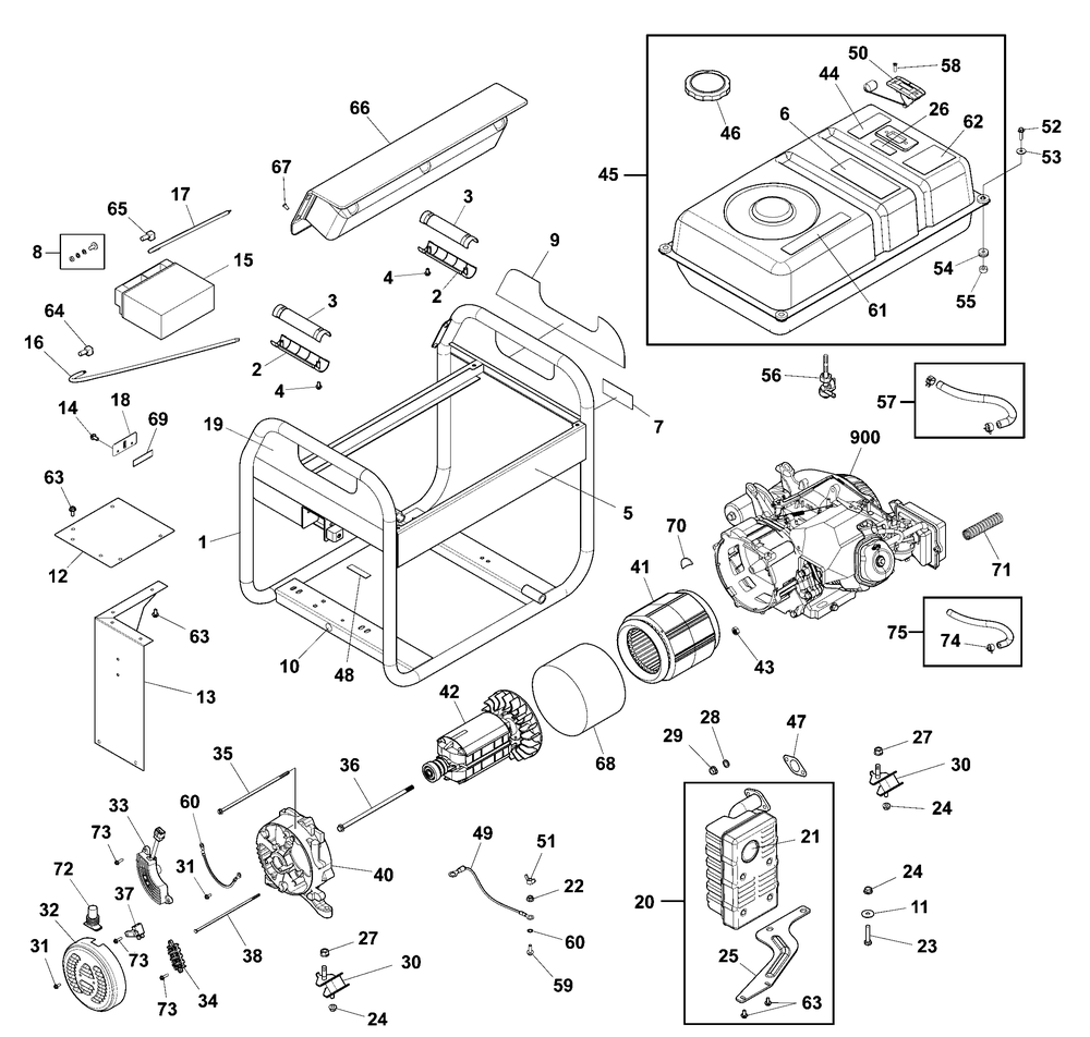Main Unit Diagram and Parts List for 030741-04  Briggs and Stratton Generator